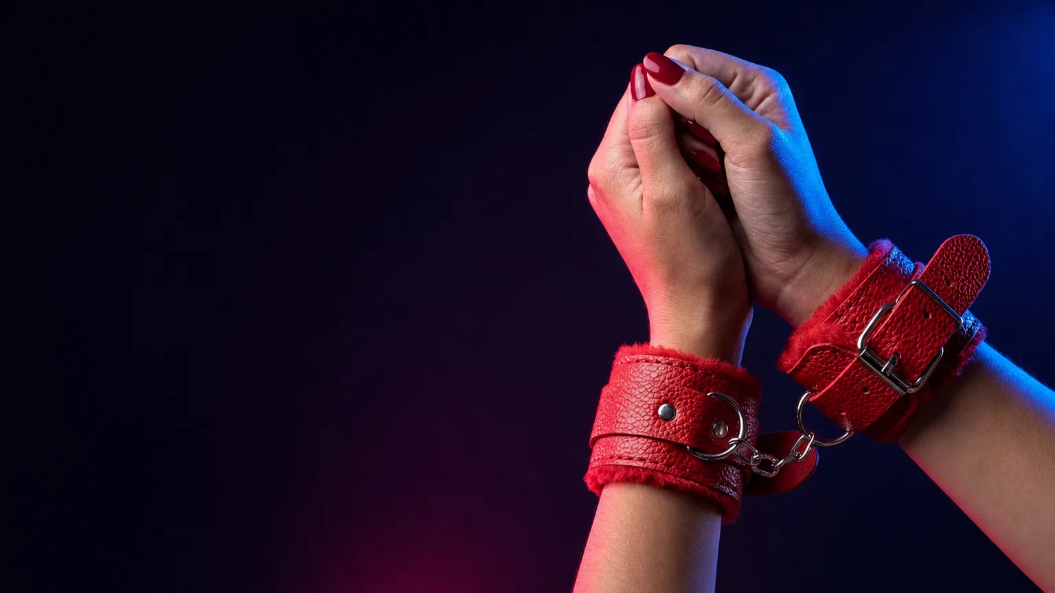 Par de algemas de couro vermelho com corrente — sex shop em Curitiba com entrega rápida e discreta